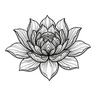 Black and grey illustrative lotus tattoo design, drawn flat for a collarbone tattoo