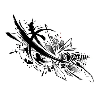 Black and white linework abstract tattoo design, outline stencil for a collarbone tattoo