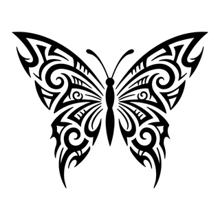 Black and white tribal butterfly tattoo design, drawn flat for a collarbone tattoo