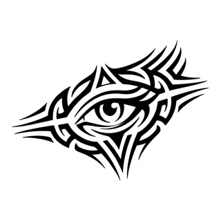 Black and white tribal eye tattoo design, drawn flat for a collarbone tattoo