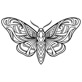 Black and white tribal moth tattoo design, drawn flat for a collarbone tattoo