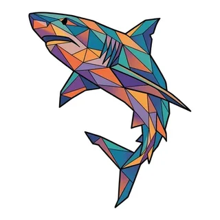 Color geometric shark tattoo design, outline stencil for a collarbone tattoo