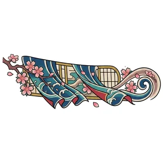 Color Japanese tattoo design, drawn flat for a collarbone tattoo