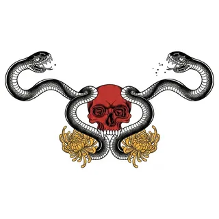Color neo traditional skull tattoo design, drawn flat for a collarbone tattoo