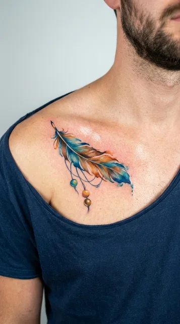 Color watercolor tattoo on a man's collarbone