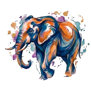 Color watercolor elephant tattoo design, drawn flat for a collarbone tattoo