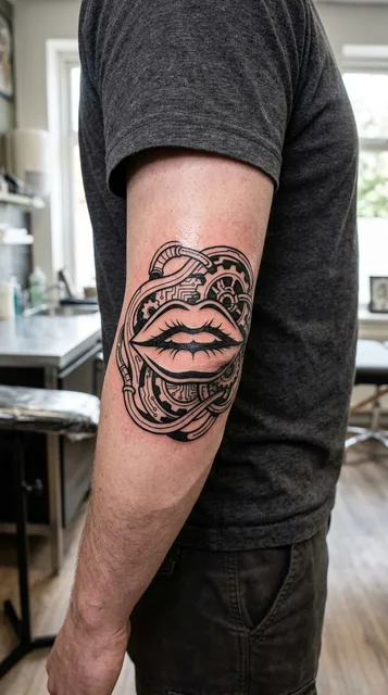 lips tattoo on the elbow