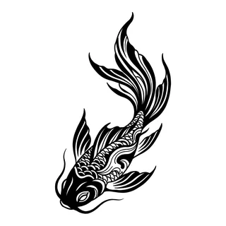 Black and white blackwork koi fish tattoo design, drawn flat for an elbow tattoo