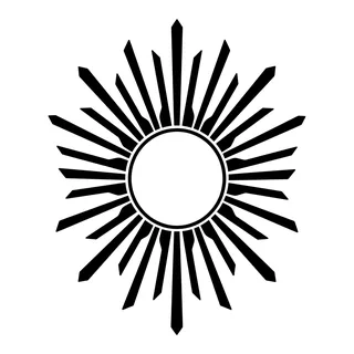 Black and white blackwork sun tattoo design, drawn flat for an elbow tattoo