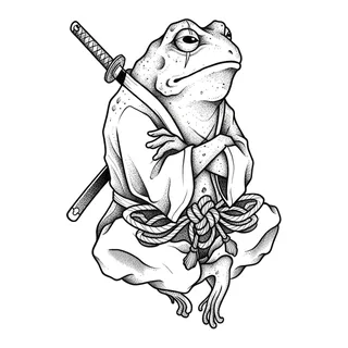 Black and grey dotwork frog tattoo design, drawn flat for an elbow tattoo