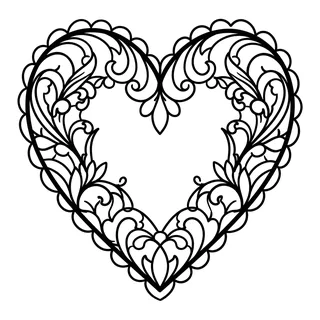 Black and white fine line heart tattoo design, outline stencil for an elbow tattoo