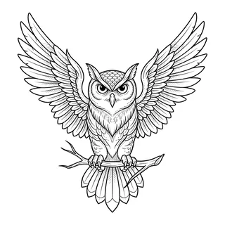Black and white fine line owl tattoo design, outline stencil for an elbow tattoo