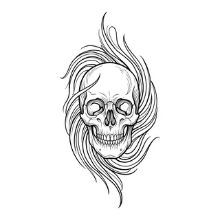 Black and white linework skull tattoo design, outline stencil for an elbow tattoo