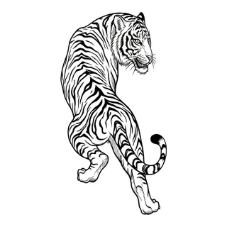 Black and white linework tiger tattoo design, outline stencil for an elbow tattoo