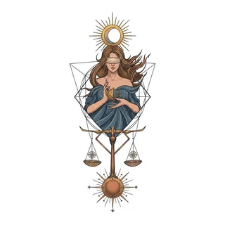 Color illustrative woman tattoo design, drawn flat for an elbow tattoo