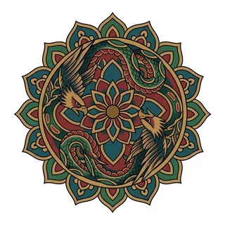 Color Japanese tattoo design, drawn flat for an elbow tattoo