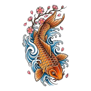 Color neo traditional koi fish tattoo design, drawn flat for an elbow tattoo