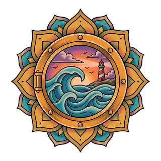Color new school tattoo design, drawn flat for an elbow tattoo