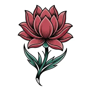 Color traditional lotus tattoo design, drawn flat for an elbow tattoo