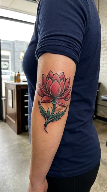 Lotus tattoo on the elbow