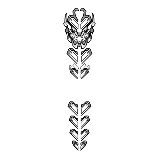 Black and grey biomechanical robot mask tattoo design, drawn flat for a finger tattoo