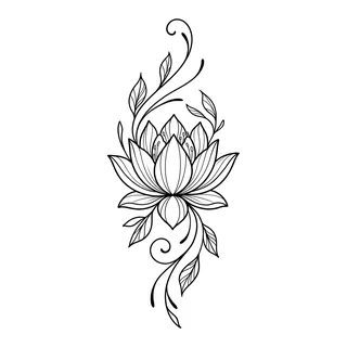 Black and white fine line lotus tattoo design, outline stencil for a finger tattoo