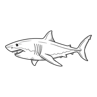 Black and white fine line shark tattoo design, outline stencil for a finger tattoo