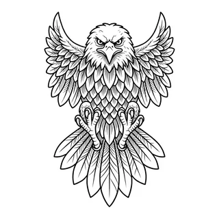 Black and grey illustrative eagle tattoo design, drawn flat for a finger tattoo