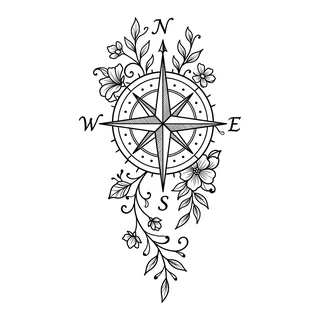 Black and grey illustrative tattoo design, drawn flat for a finger tattoo