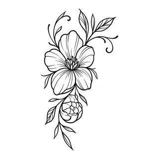 Black and grey illustrative flower tattoo design, drawn flat for a finger tattoo