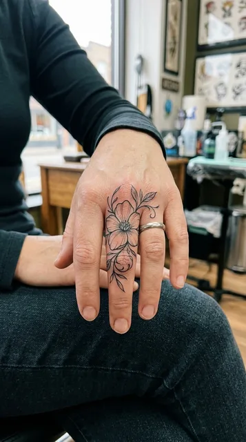 Flower tattoo on the finger