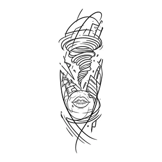 Black and white linework face tattoo design, outline stencil for a finger tattoo