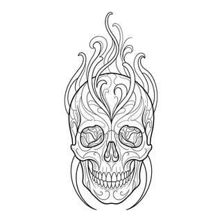 Black and white linework skull tattoo design, outline stencil for a finger tattoo