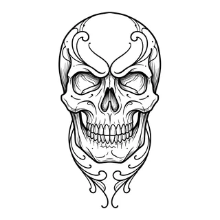 Black and white linework skull tattoo design, outline stencil for a finger tattoo