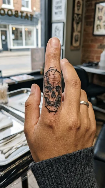 Skull tattoo on the finger
