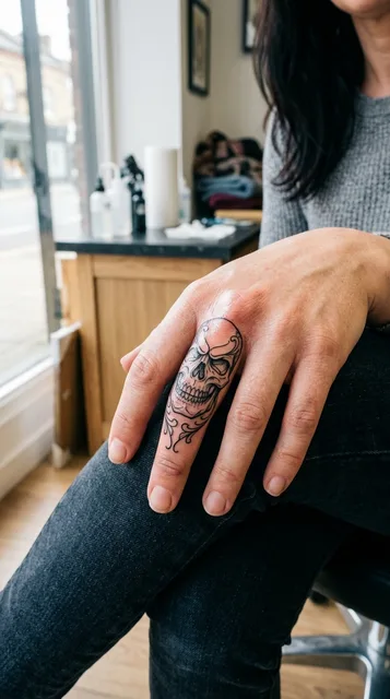 Skull tattoo on the finger