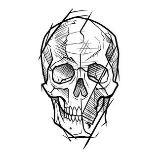 Black and white linework skull tattoo design, outline stencil for a finger tattoo