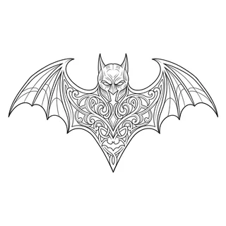 Black and grey ornamental batman tattoo design, drawn flat for a finger tattoo