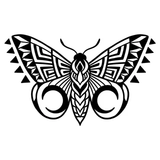 Black and white tribal butterfly tattoo design, drawn flat for a finger tattoo