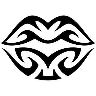 Black and white tribal lips tattoo design, drawn flat for a finger tattoo