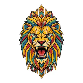 Color geometric lion tattoo design, outline stencil for a finger tattoo