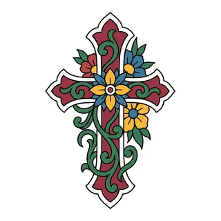 Color illustrative cross tattoo design, drawn flat for a finger tattoo
