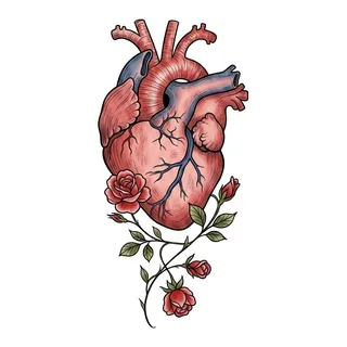 Color illustrative heart tattoo design, drawn flat for a finger tattoo