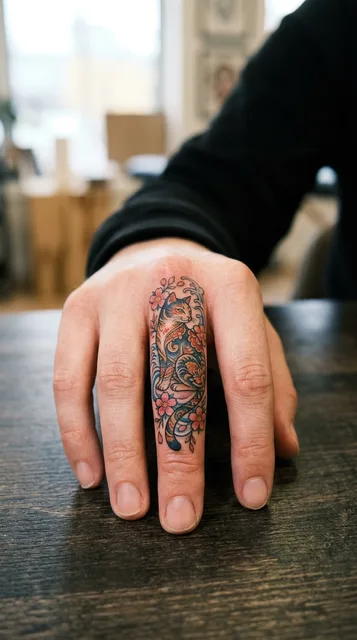 Cat tattoo on the finger
