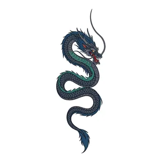 Color Japanese dragon tattoo design, drawn flat for a finger tattoo