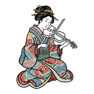 Color Japanese tattoo design, drawn flat for a finger tattoo