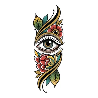 Color neo traditional eye tattoo design, drawn flat for a finger tattoo