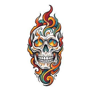 Color new school tattoo design, drawn flat for a finger tattoo