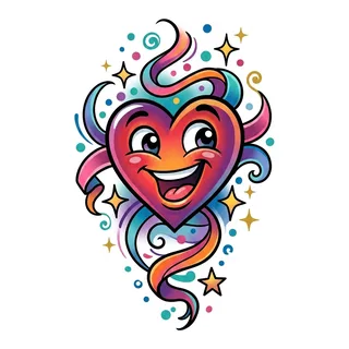 Color new school heart tattoo design, drawn flat for a finger tattoo