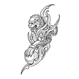 Black and grey biomechanical tattoo design, drawn flat for a foot tattoo